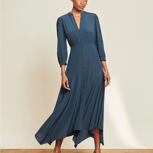 Veronica Beard Roksanda Petrol Blue Button-Front Silk-Blend Dress 2 NWT $650 - Picture 3 of 8